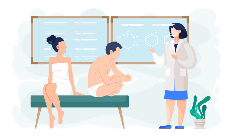 Couple on consultation with doctor in hospital  Illustration