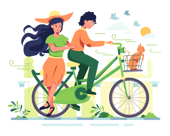 Couple on cycle  Illustration