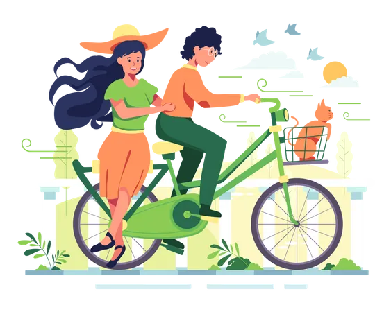 Couple on cycle  Illustration