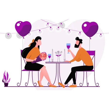 The Couple Is Having A Romantic Dinner Illustration