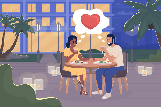 Couple on date at cafe Illustration