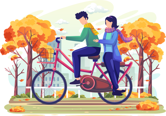 Couple on date riding bicycle  Illustration