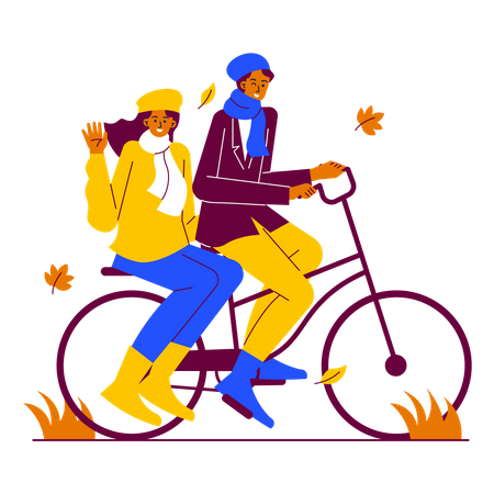 Couple on date riding bicycle  Illustration