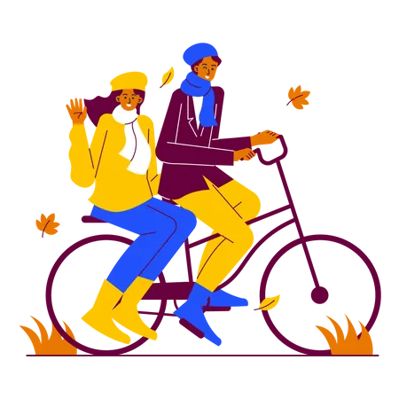 Couple on date riding bicycle  Illustration