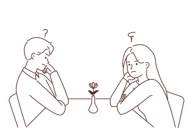 Couple on date thinking what to talk  Illustration