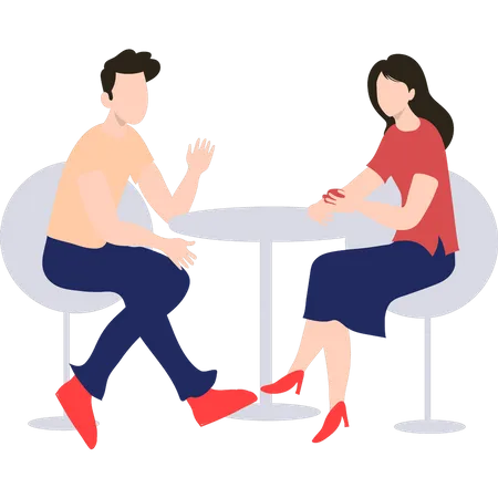 Couple on dating at cafe Illustration