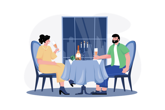 Couple on dating at cafe on Woman’s Day  Illustration