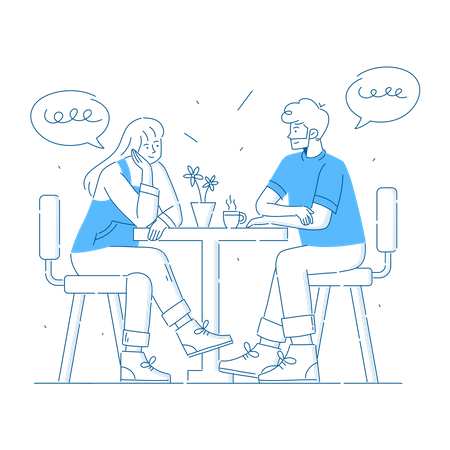Couple on dating in cafe Illustration