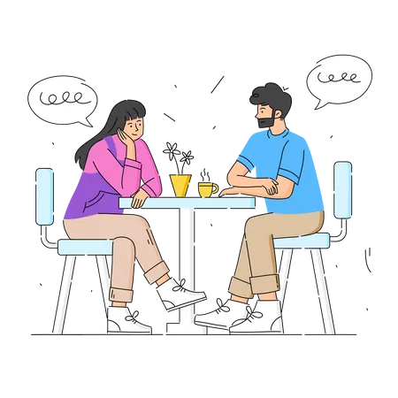 Couple on dating in Coffee Shops Illustration