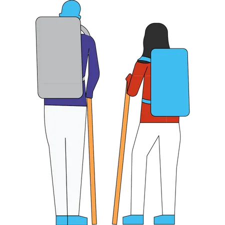 The Couple Is Hiking Illustration