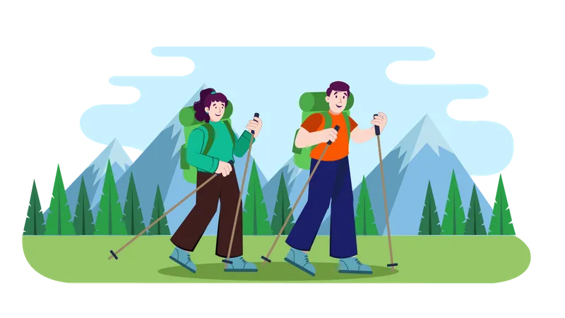 Couple on hiking  Illustration