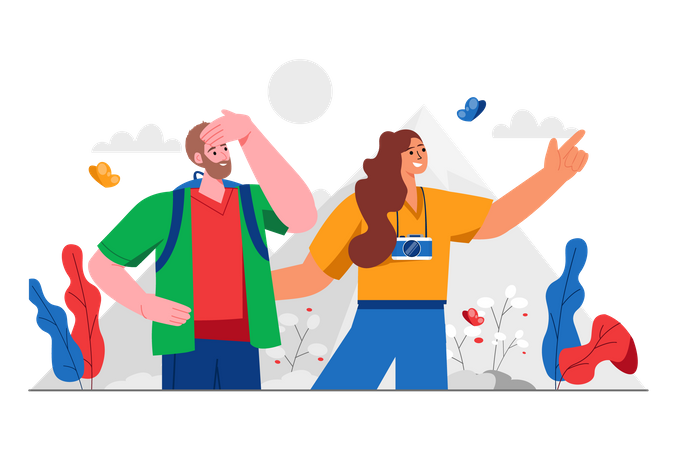 Couple on hiking mountain  Illustration