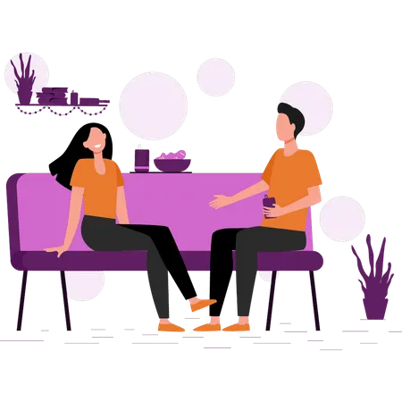 The Couple Is Sitting And Talking To Each Other Illustration