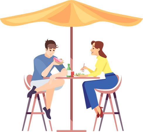 Couple on honeymoon having lunch  Illustration