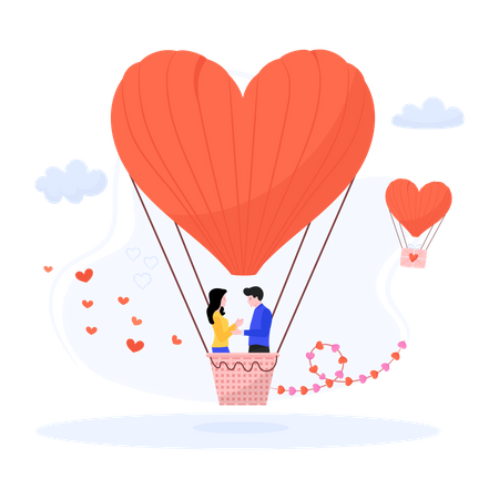 Couple on Hot air balloon Illustration