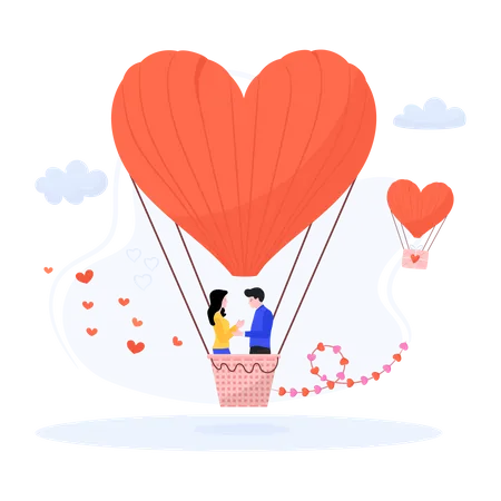 Couple on Hot air balloon Illustration