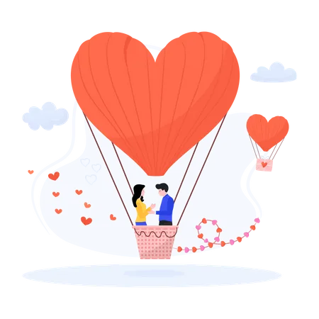 Couple on Hot air balloon  Illustration