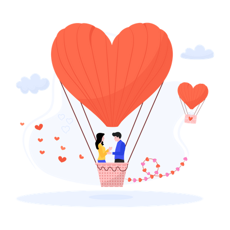 Couple on Hot air balloon  Illustration