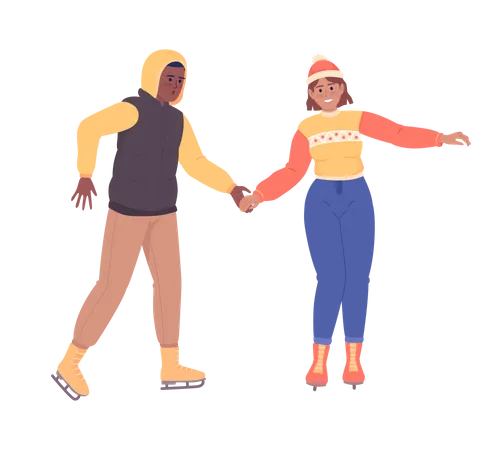 Couple On Ice Skating Date Semi Flat Color Vector Characters Editable Figures Full Body People On White Pair Skating Simple Cartoon Style Illustration For Web Graphic Design And Animation Illustration