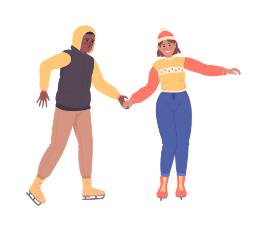 Couple on ice skating date  Illustration