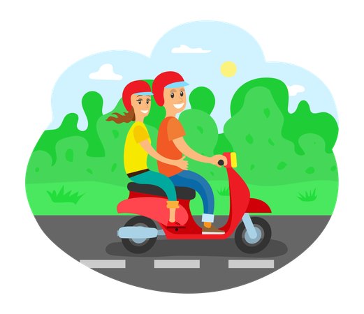 Couple on Motorbike  Illustration