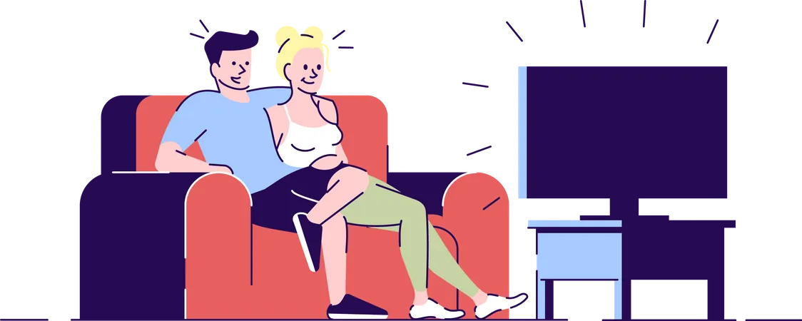 Couple on Movie Night  Illustration