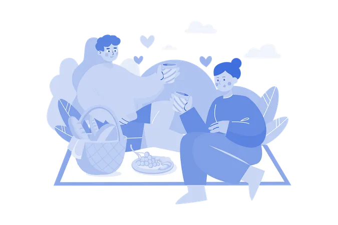 A Couple Going On A Picnic Together Illustration