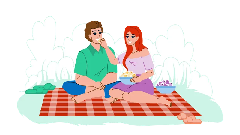 Couple Picnic Vector Love Happy Young Summer Romantic Nature Woman Man Family Happiness Female Food Couple Picnic Character People Flat Cartoon Illustration Illustration