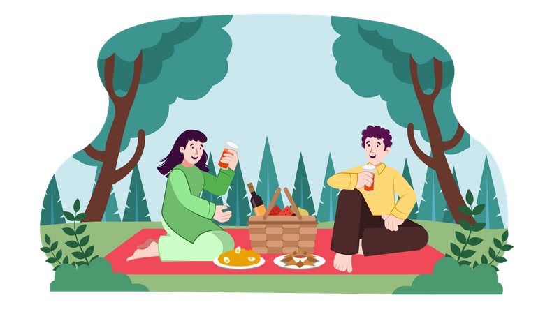 Couple On Picnic  Illustration