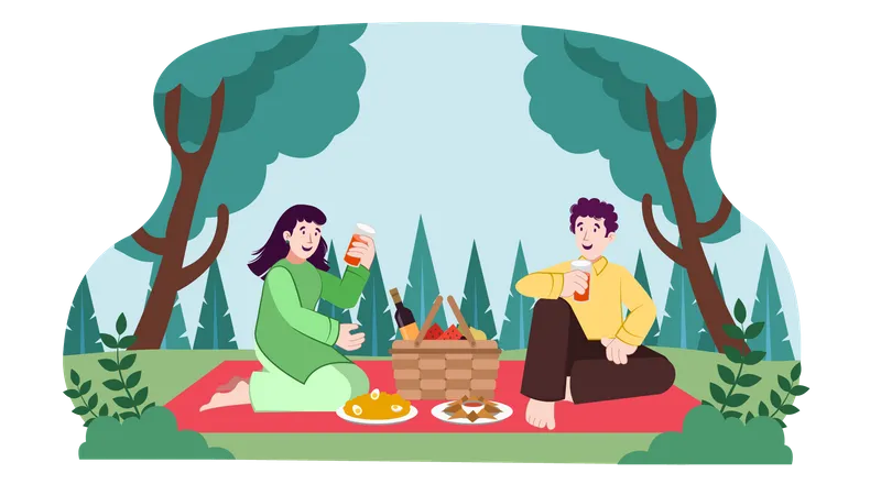 Couple On Picnic  Illustration