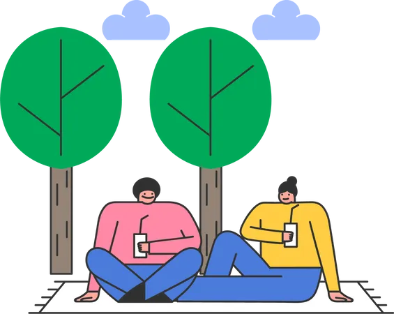 Couple on picnic in park  Illustration