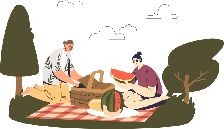 Couple on picnic in park  Illustration