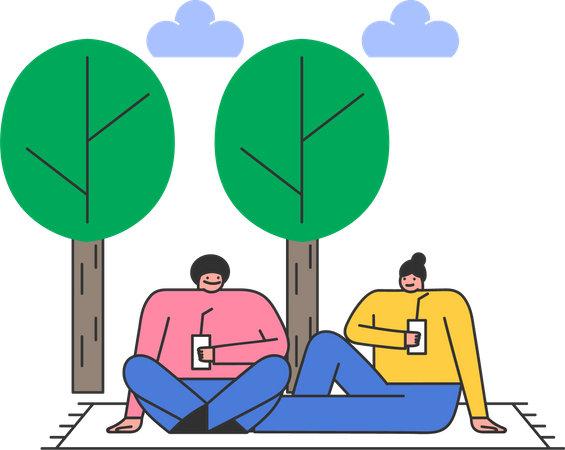 Couple on picnic in park  Illustration