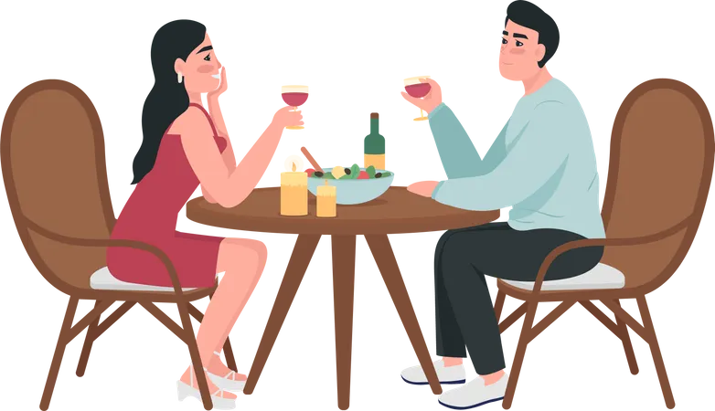 Couple On Romantic Date Semi Flat Color Vector Characters Sitting Figures Full Body People On White Home Party Isolated Modern Cartoon Style Illustration For Graphic Design And Animation Illustration