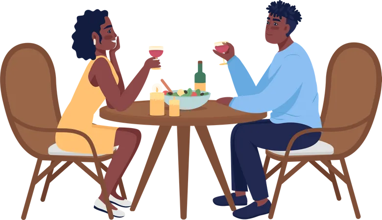 Couple On Romantic Dinner Semi Flat Color Vector Characters Sitting Figures Full Body People On White Home Party Isolated Modern Cartoon Style Illustration For Graphic Design And Animation Illustration