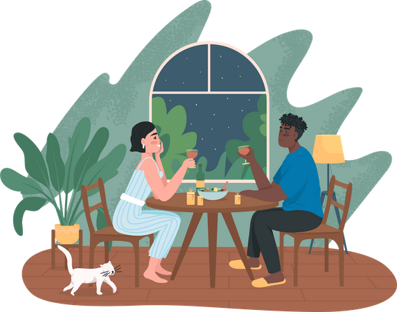 Couple on romantic dinner date at home Illustration