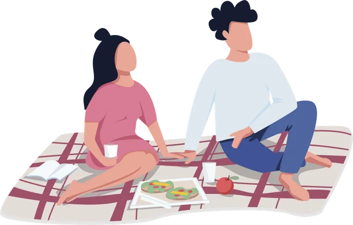 Couple On Romantic Picnic Date Semi Flat Color Vector Characters Full Body People On White Spending Time Together Outdoors Isolated Modern Cartoon Style Illustration For Graphic Design And Animation Illustration