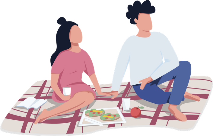 Couple on romantic picnic date  Illustration