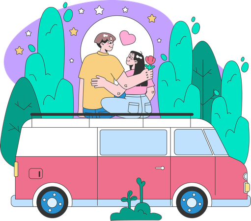 Couple on romantic trip  Illustration