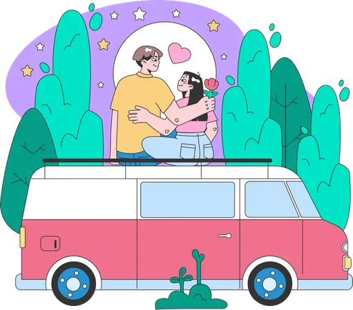 Couple on romantic trip  Illustration