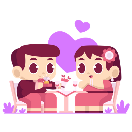 Couple on romantic valentine dinner  Illustration