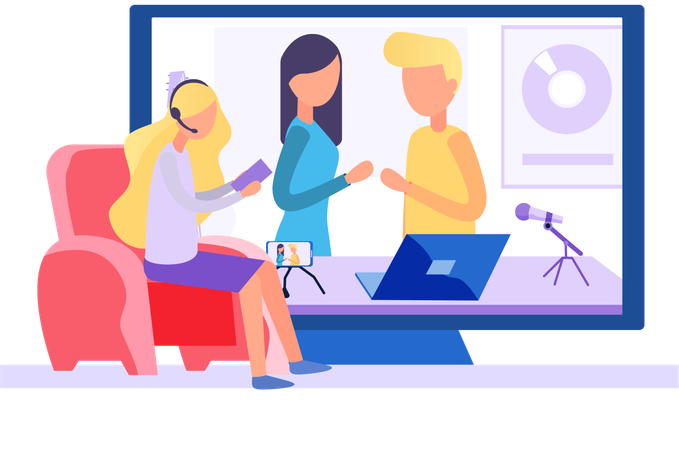 Couple on the screen communicating in the studio  Illustration