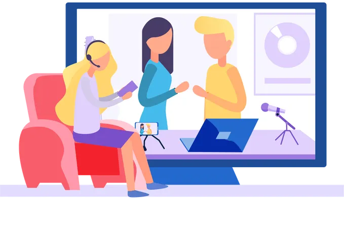 Couple on the screen communicating in the studio  Illustration