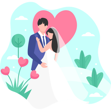 Couple on their wedding day  Illustration