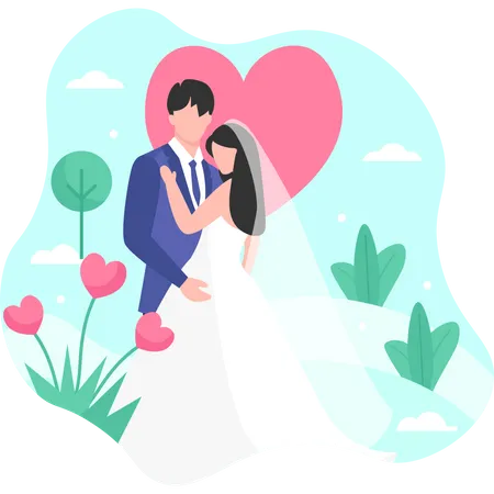 Couple In Wedding Dress Illustration