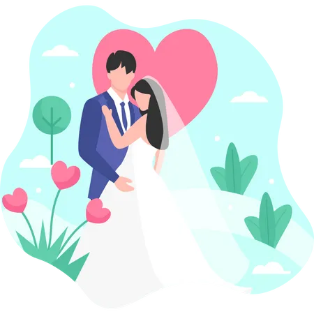 Couple on their wedding day  Illustration