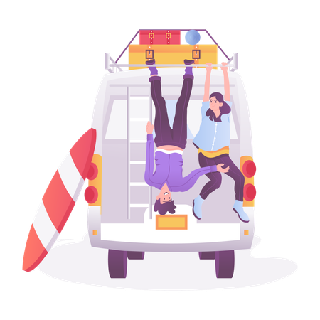 Couple on Travelling Van  Illustration