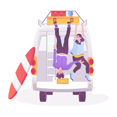 Couple on Travelling Van  Illustration