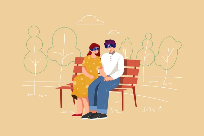 Couple On Virtual Date Illustration