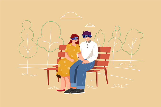 Couple On Virtual Date  Illustration